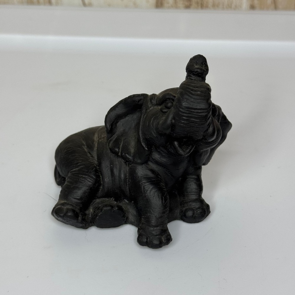 Vintage Black Elephant Figurine Made with Coal From Wales Welsh